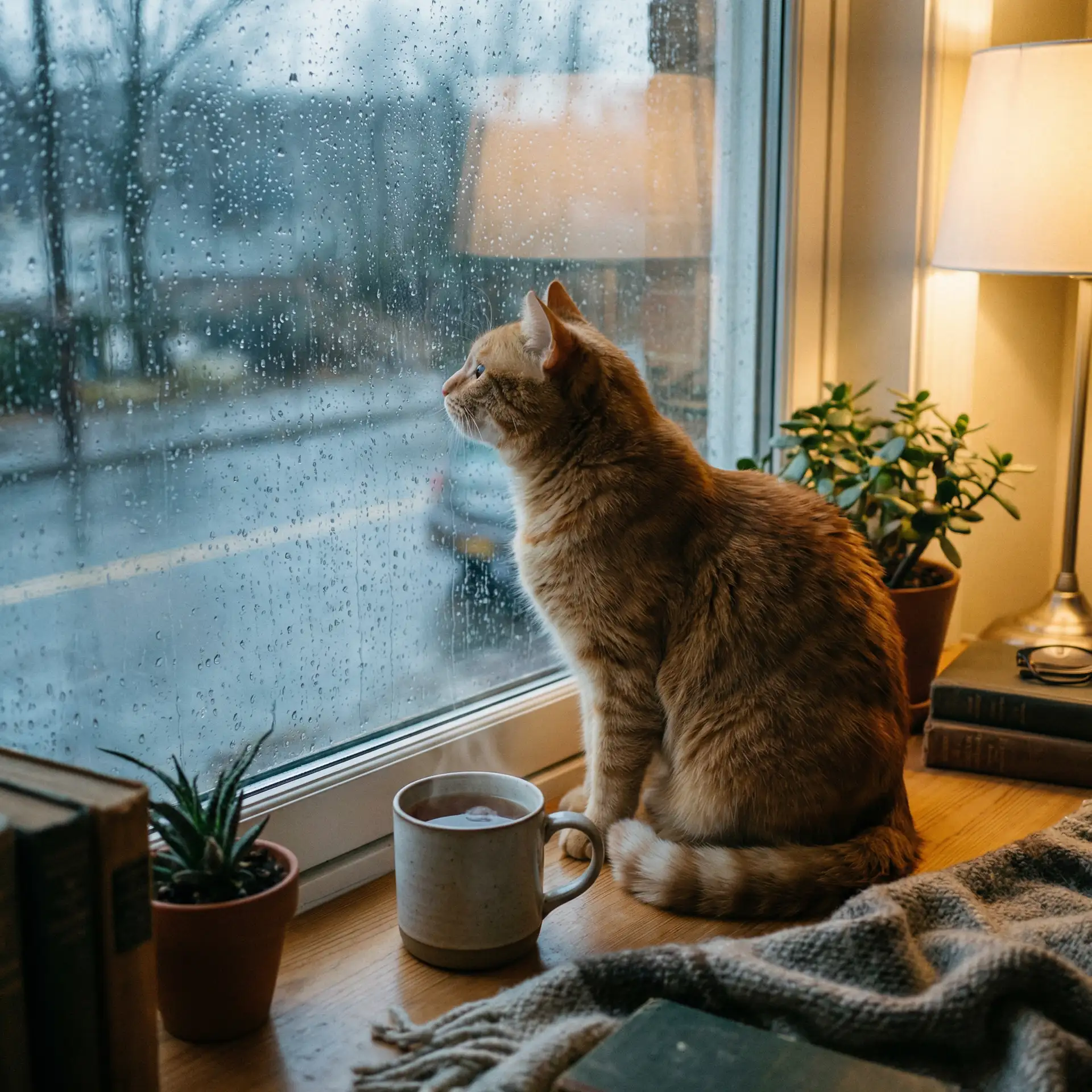 猫咪望着窗外的雨 - 电视剧秘密列车